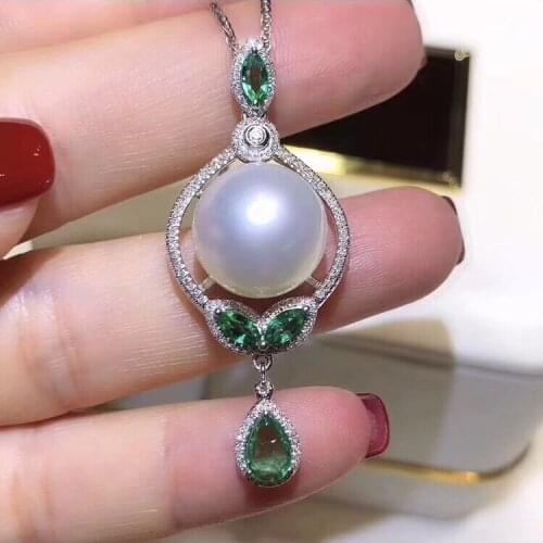 Fine Jewelry 925 Sterling Silver Natural Fresh Water White Pearl 12-11mm Pendant Necklaces for Women FIne Pearls Pendants