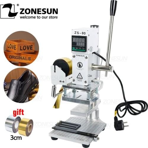 ZONESUN With working plate/scale Hot Foil Stamping Machine emboss Manual Bronzing Machine for shoes PVC leather PU Paper Logo