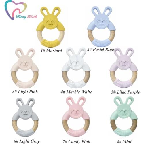 1 PC Animal Silicone Bunny Teether Wooden Ring BPA Free Nursing Accessories Chewable Rattle Newborn Shower Gifts Baby Teethers