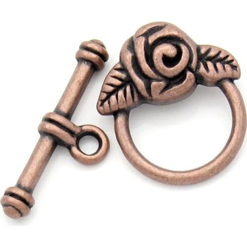 20 Sets Doreen Box Toggle Clasps Flower Carved Alloy Antique Copper DIY Bracelet Jewelry Making, Toggle:23x7mm, Bar: 19x17mm