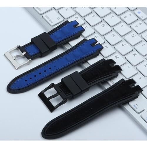 28mm Black Blue Nubuck leather With Silicone Watchband Watch Band For Roger Dubuis Strap for EXCALIBUR series Pin Buckle Tools