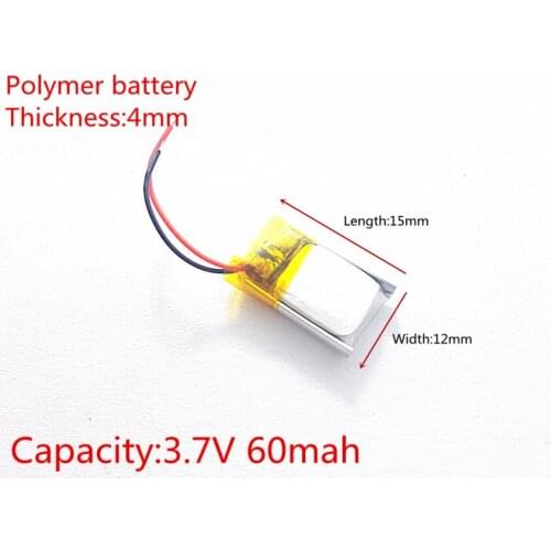 3.7V 60mAh 401215 Lithium Polymer Li-Po li ion Rechargeable Battery cells For Mp3 MP4 MP5 GPS PSP mobile bluetooth
