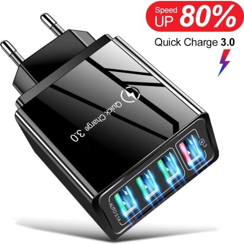 4 USB Quick Charge 3.0 For iphone Samsung Huawei Xiaomi Tablet EU US Plug Portable Wall Mobile Phone Charger Adapter Fast Charge