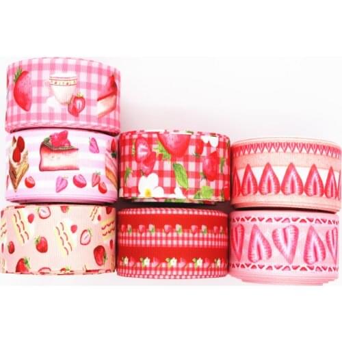 5 Yards/lot 1" 25mm Strawberry Grosgrain Ribbons Fruits Flowers Printed Ribbon Diy Cartoon Soft Ribbon For Cake