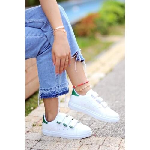 A1602-20BeyazYeşil Pink Potin Women White Green Shoes A1602-20