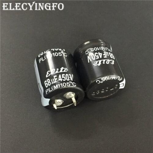 2pcs 68uF 450V68UF Elite PL Series 22x25mm 450V68uF Snap-in PSU Aluminum Electrolytic capacitor