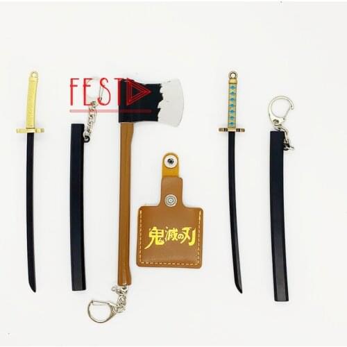 Anime Demon Slayer Kimetsu No Yaiba Kyojuro Rengoku Katana Train Mugen Cosplay Sword Keychain Props Cosplay Kid Gift Accessories