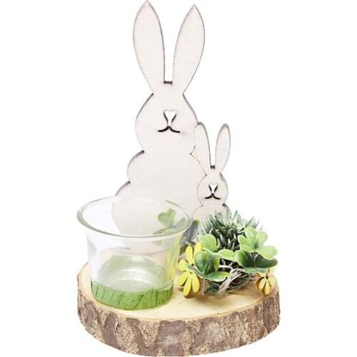 Wooden Candle Holders Rabbit Decor Nordic Style Festival Gift Bunny Decorations Candlestick