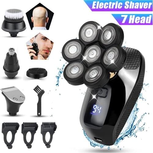 7D Head Electric Razor Rechargeable Electric Shaver Dry Wet Mens Trimmer Washable Waterproof LED Display Machine For Shaving