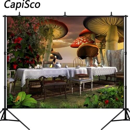 Capisco Photography Backdrop wonderland banquet carpet mushrooms Birthday Party Children photo background studio Custom