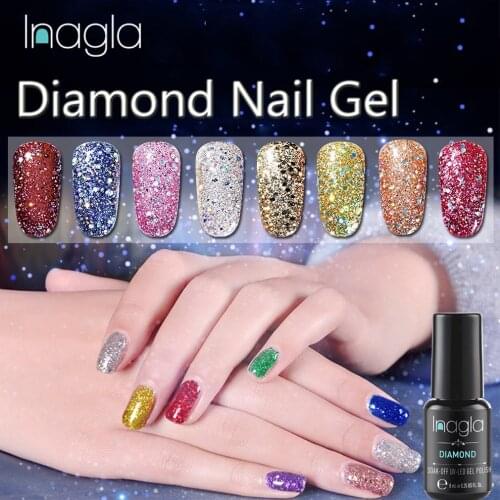 Inagla Classic Gel Varnish Long Lasting UV LED Lamp Soak Off Nail Gel Polish Glitter Gel Manicure Shiny Nail Polish Diamond Gel