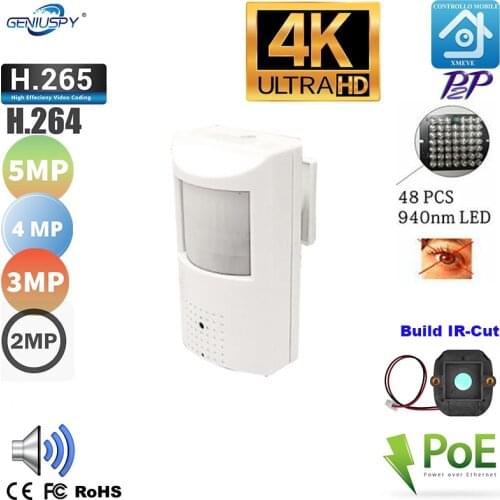 5MP 4MP 3MP 2MP Onvif POE IR 940nm Pir Motion Detector Pin hole Camera Pir Style Ip Camera Covert POE IP Camera Microphone Audio