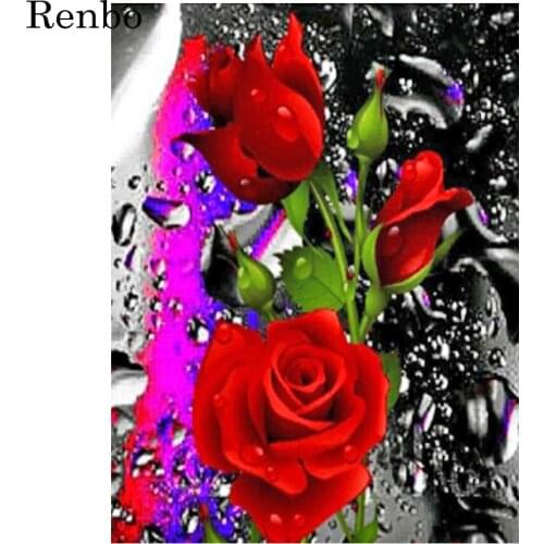 Full Drill Square 5D Diamond Painting Modern Art Red Rose Diamond Mosaic Embroidery Flower Home Decor Stickers Handmade Gift New