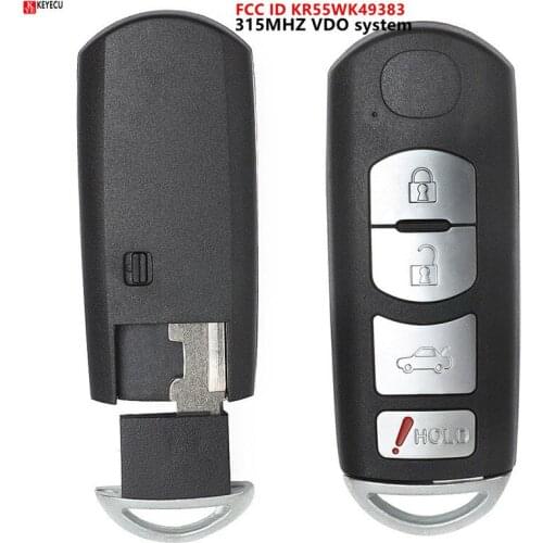 Keyecu 4 Button Remote Smart Prox Key Uncut Blade Insert Push To Start for Mazda 6 VDO 2009 2010 2011 2012 2013 FCC:KR55WK49383