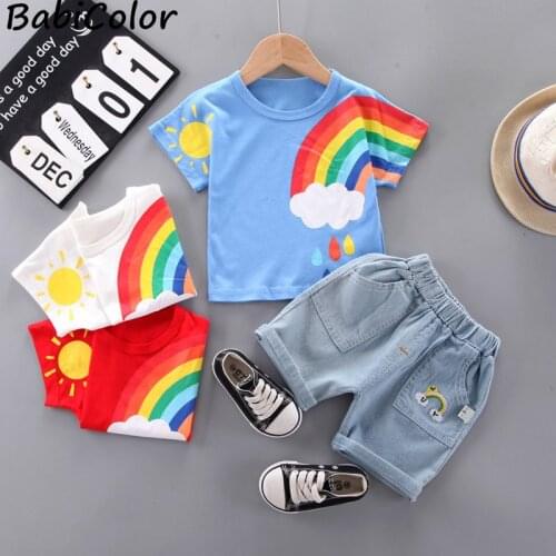 Baby Boy Clothes Set Summer Kids Boys Outfits Cotton Rainbow Style Tops+shorts 2pcs Toddler Boys Tracksuit