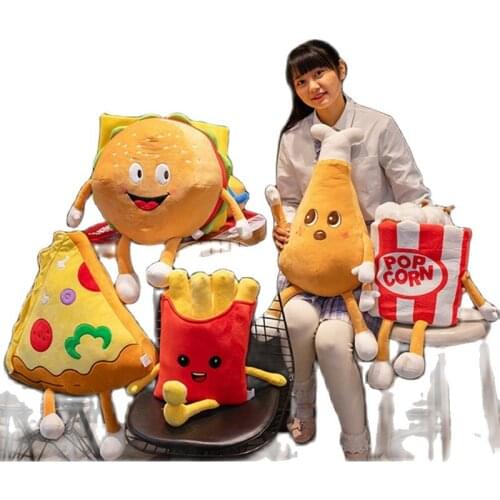 Creative Cartoon Plush Bread Burger Fries Chips Pillow Funny Food Nap Chicken Leg Cola pizza sofa Cushion Kids Toy Birthday Gift