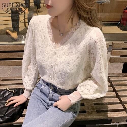Lace White Blouse Bottoming Shirt Spring and Autumn M-4XL Plus Size Clothing for Women Fashion Women Tops Temperament 13356
