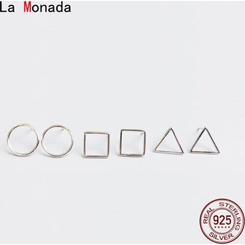 La Monada Triangle Women Stud Earrings Korean 925 Silver Earrings For Women Jewelry Round Square Minimalist Womens Earrings
