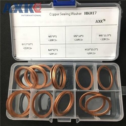 120Pcs/set DIN7603 M5 M6 M8 M10 M12 T3 Copper Sealing Washer For Boat Crush Washer Flat Seal Ring Fitting Kit HK017