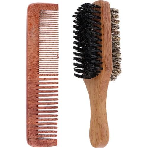 Soft Bristles Hair Brush Medium 18cm Large Wooden Comb Coarse and Fine Teeth Hair Styling Tools Set, Great for Bearded Men