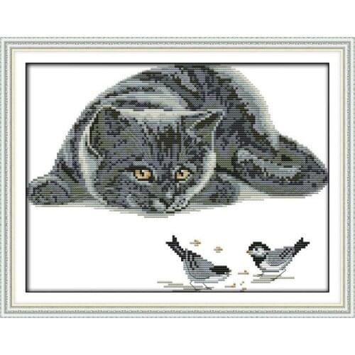 Animal Cross The Curious Cat Dmc Canvas Painting Chinese Counted Cross Stitch Kits With The Written Pattern Crafts Home Decor
