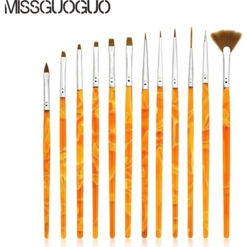 12pcs Professional UV Gel Acrylic Nail Art Brush Set Nail Art Liner Painting Drawing Brush Carving Dotting Pen Manicure Tool Set