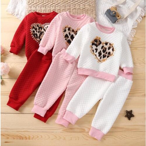 Citgeett Autumn Kids Toddler Girls Fall Outfits Long Sleeve Leopard Heart Print Pullover and Pants Winter Clothes Set