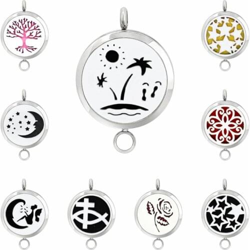 Palm tree 30mm Diffuser locket 316L Stainless Steel Magnetic Essential Oil Perfume Lockets Pendant free 10pads