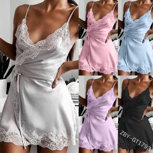 Sexy Sleepwear Women Lace Silk Satin Night Dress Sleeveless Cross V-neck Nightgown Plus Size Strap Sling Lingerie Nightwear