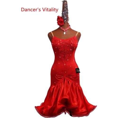 Latin Dance Dress Women Summer Sleeveless Lady Latin Dance Competition Dresses Customized Adult Child Performance Clothing