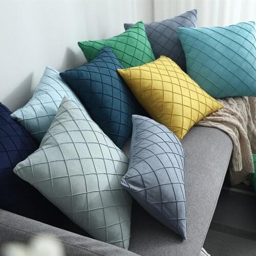 Couch Pillows Covers Blue Navy Green Embroidered Lattic Cushion Cover Pleat Home Decorative Pillow Case 45X45CM