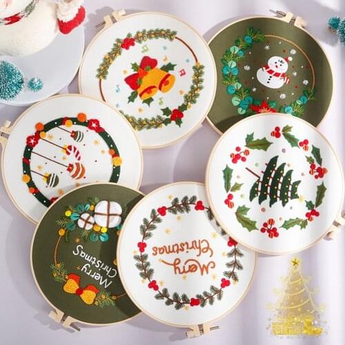 Christmas Embroidery Starter Kit DIY Stamped Handwork Needlework for Beginner Cross Stitch kit Home Decoration Threads Tools