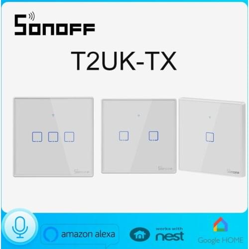 SONOFF T2 UK TX SERIES Smart Wifi Touch Wall Light Switch With Border 433 RF/Voice/APP Control Works With Alexa Smart Home