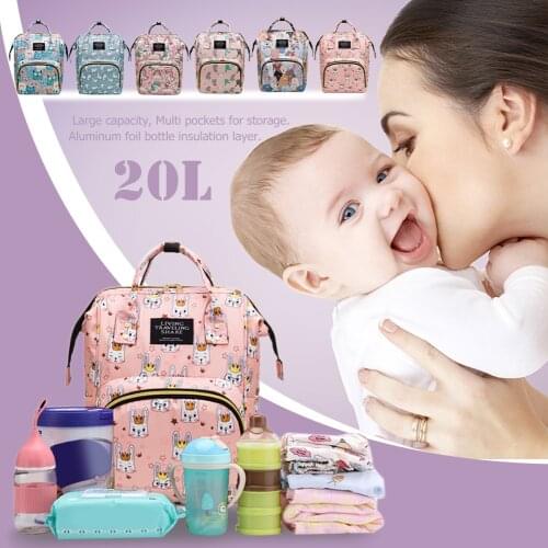 Cute Cartoon Animal Print Mummy Bag Large Capacity Baby Diaper Backpack Oxford Cloth Stroller Bag Travel Portable Baby Care