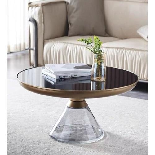 Chinafurniture light luxury tempered glass coffee table round metal side table transparent corner table modern combination