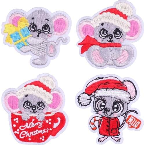 ZOTOONE Merry Christmas Mouse Iron on Patches for Jacket Stripes Embroidery Patch Sticke on Alternative Clothing Appliques Badge