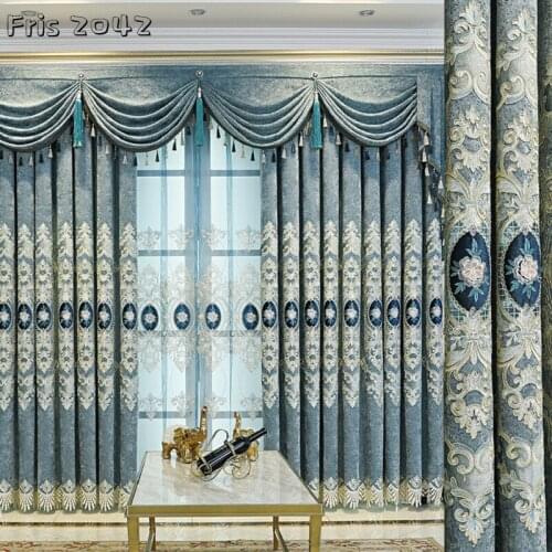European Style Embossed Embroidered Curtains High-end Luxury Shading Custom Curtains for Living Dining Room Bedroom