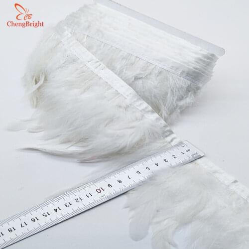 ChengBright Nice 10 Yards White Chicken Rooster Tail Feathers Trims Strip for Wedding Party Clothing Rooster Feather Trims Diy