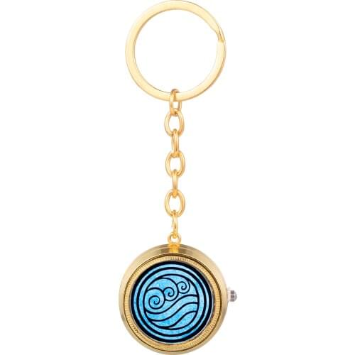 Rotatable Pocket Watch The Last Airbender Pocket Watch Keychain Jewelry Air Nomad Fire And Water Tribe Charm Glass Dome Keyring