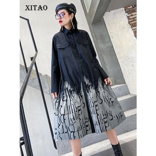 XITAO Fashion Plus Size Dresses Long Sleeve Single Breasted Dress Women Trend Clothes Printing 2020 Spring and Autumn New XJ3741