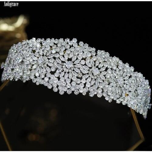 European Full Cubic Zirconia CZ Zircon Wedding Princess Crowns Tiaras Women Pageant Quinceanera Diadem Hair Jewelry Accessories
