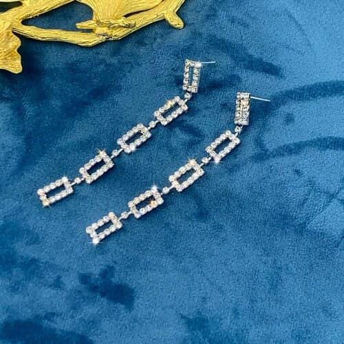 Womens Geometric Luxury Earrings Rhinestone Long Earrings 2020 Crystal Lop Earrings Fashion Costume Jewelry