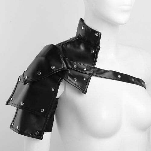 Women Men Steampunk Leather Armors Costume Cosplay Metal Rivet Single Shoulder Armor Sexy Restraint Body Muscle Harness Belt Top