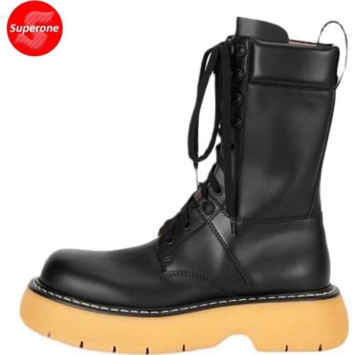 Superone New Women Half Short Boots Thick Bottom Lace Up Winter Shoes Ladies Cool Fashion Short Boot Footwear Size 35-40