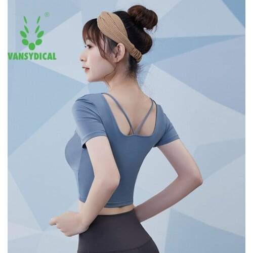 Vansydical Women Mesh Sports Tops Short Sleeve Yoga Shirts Slim Running Fitness T-Shirts Summer Quick Dry Beautiful Back Tops