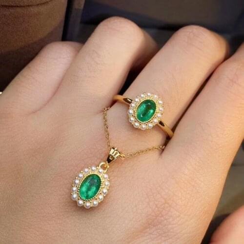 100% Natural and Real Emerald Set 925 sterling silver,1pc Emerald Ring,1pc Emerald Pendant Anniversary Best Gift