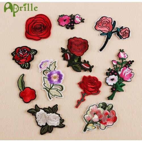 High quality 11pc set 3d flower patches embroidered red rose applique iron applications on clothing stickers for clothes badges