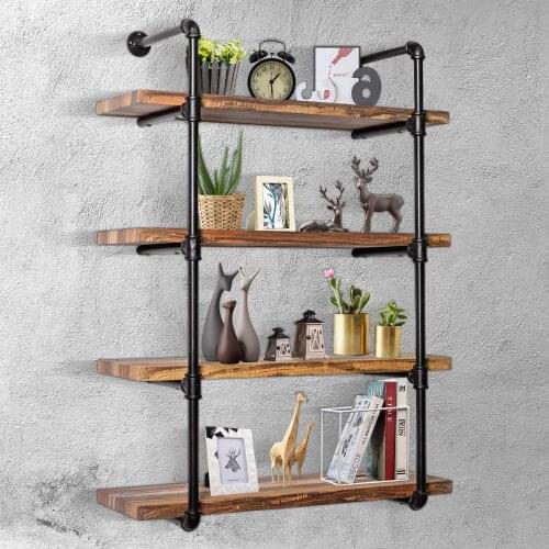 2PCS 2/3/4 Tier Shelf Industrial Retro Furniture Wall Shelf Bracket Hanging Storage Black Iron Pipe DIY Pipe Shelves Bookshelf