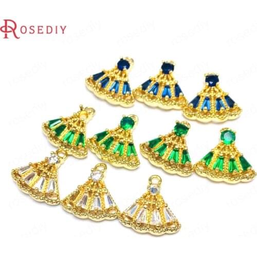 36440)6PCS 12x13MM 24K Champagne Gold Color Brass with Zircon Triangle Charms Pendants High Quality Diy Jewelry Accessories