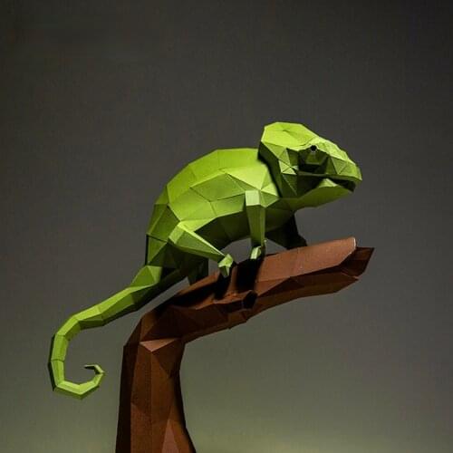 Chameleon on The Tree 3D Paper Model Animal Sculpture Chameleon Papercraft DIY Craft for Living Room Wall Decoration Home Decor